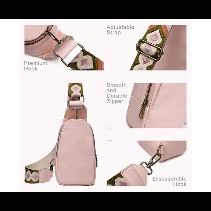 Chest Bag Sling Bag Crossbody PU Leather Shoulder Bag for Traveling Hiking