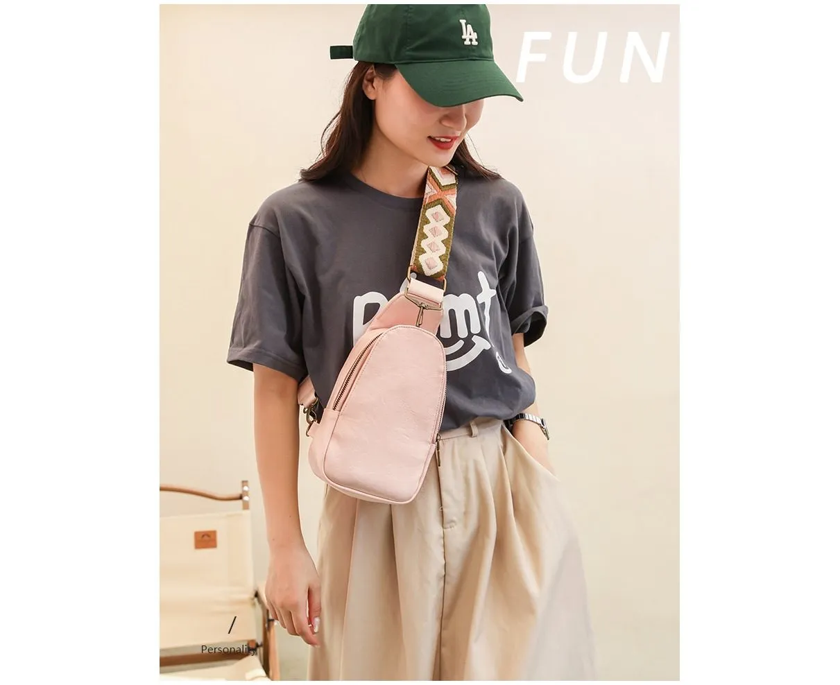 Chest Bag Sling Bag Crossbody PU Leather Shoulder Bag for Traveling Hiking