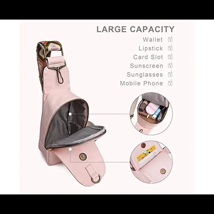 Chest Bag Sling Bag Crossbody PU Leather Shoulder Bag for Traveling Hiking