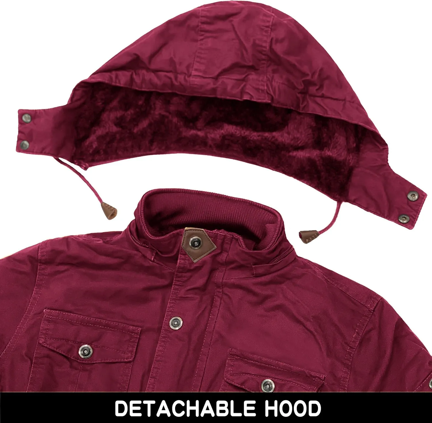 CHEXPEL Men's Thick Winter Jackets with Hood, Fleece Lining, Cotton Military Work Jackets with Cargo Pockets, Outwear