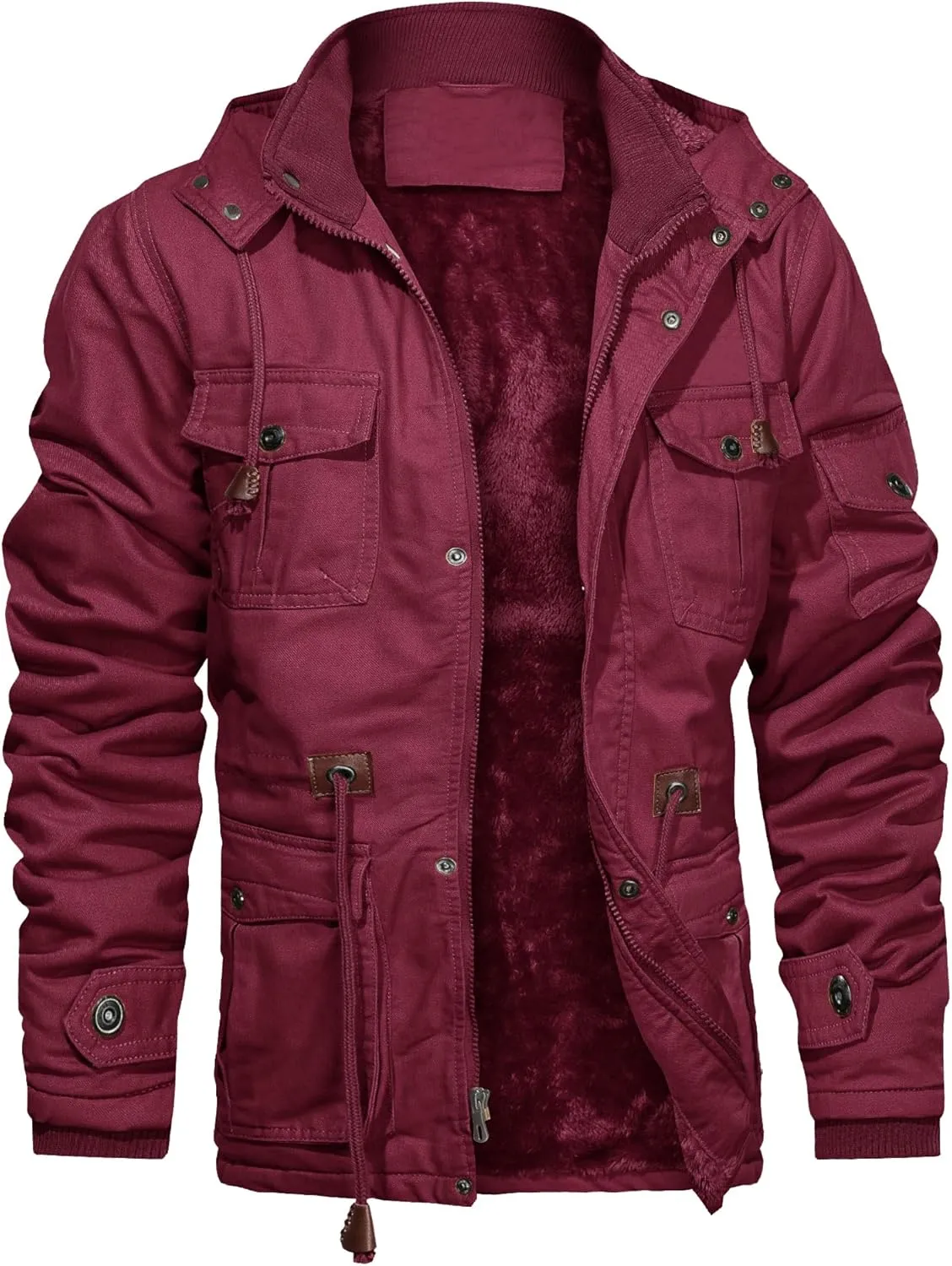 CHEXPEL Men's Thick Winter Jackets with Hood, Fleece Lining, Cotton Military Work Jackets with Cargo Pockets, Outwear