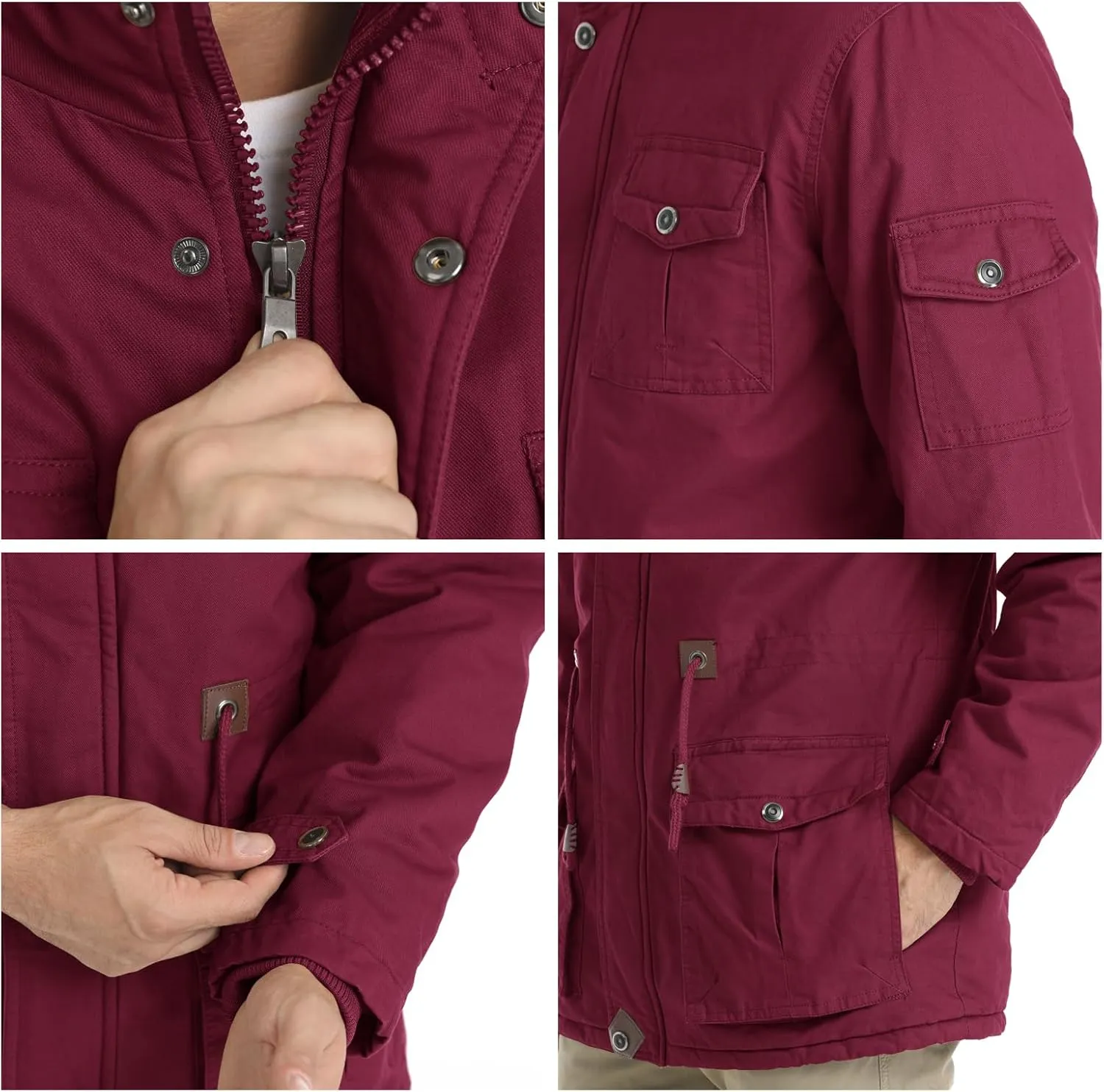 CHEXPEL Men's Thick Winter Jackets with Hood, Fleece Lining, Cotton Military Work Jackets with Cargo Pockets, Outwear