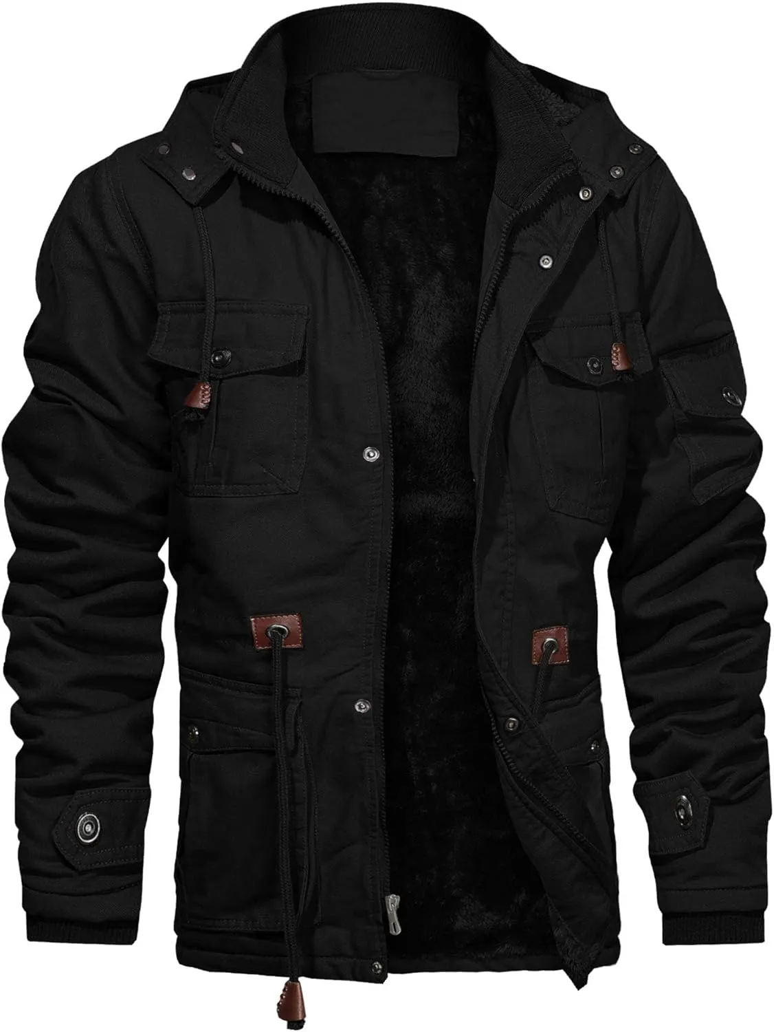 CHEXPEL Men's Thick Winter Jackets with Hood, Fleece Lining, Cotton Military Work Jackets with Cargo Pockets, Outwear