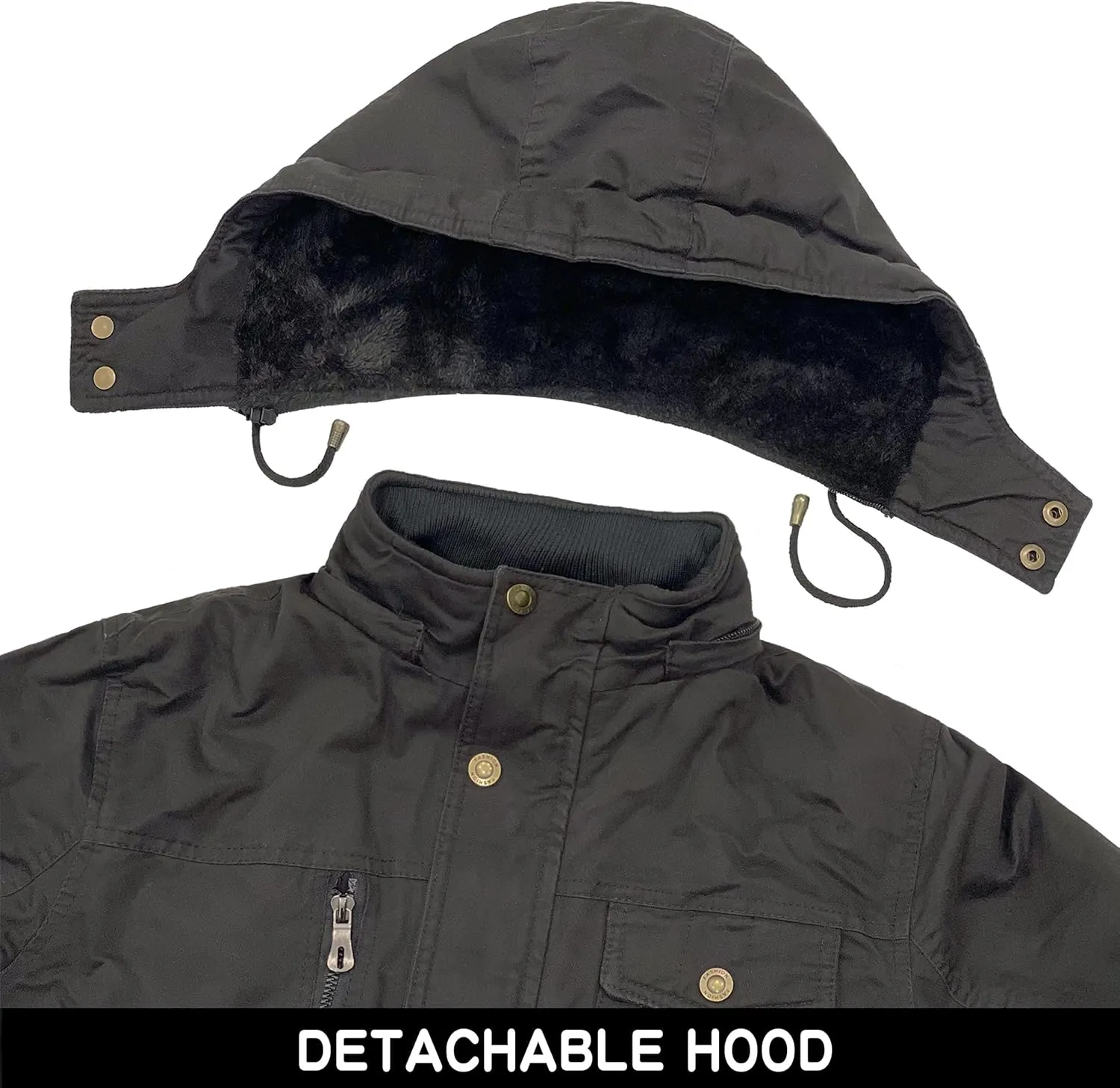 CHEXPEL Men's Thick Winter Jackets with Hood, Fleece Lining, Cotton Military Work Jackets with Cargo Pockets, Outwear