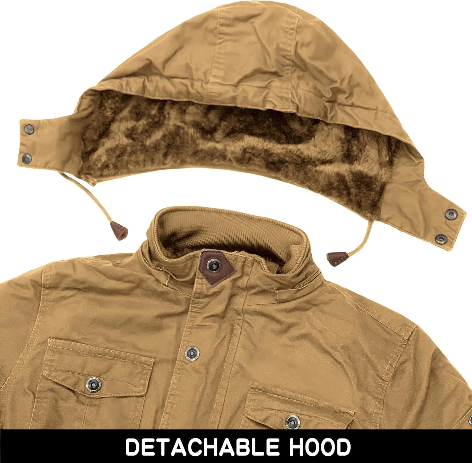 CHEXPEL Men's Thick Winter Jackets with Hood, Fleece Lining, Cotton Military Work Jackets with Cargo Pockets, Outwear