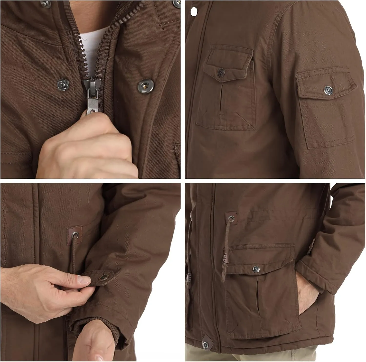 CHEXPEL Men's Thick Winter Jackets with Hood, Fleece Lining, Cotton Military Work Jackets with Cargo Pockets, Outwear