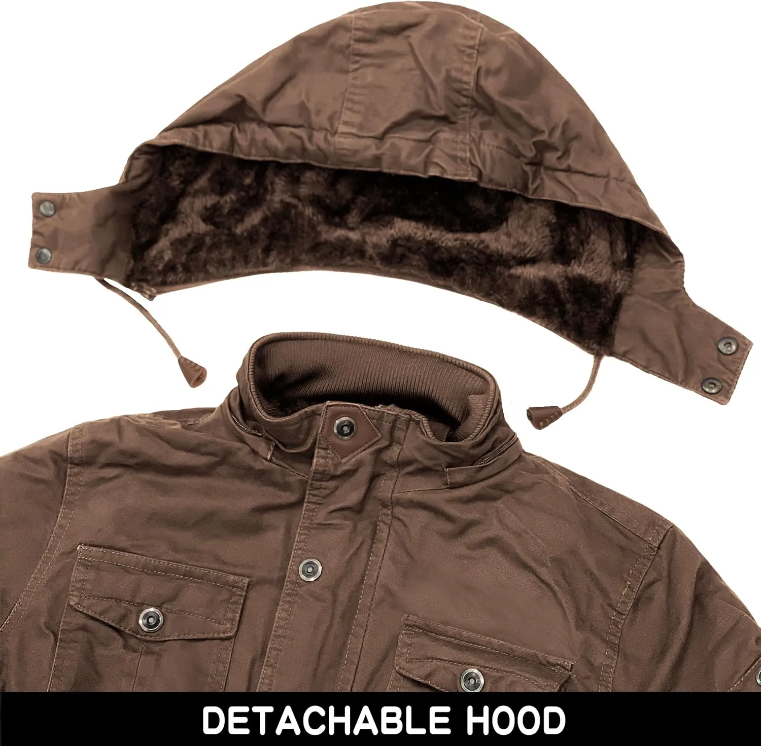 CHEXPEL Men's Thick Winter Jackets with Hood, Fleece Lining, Cotton Military Work Jackets with Cargo Pockets, Outwear