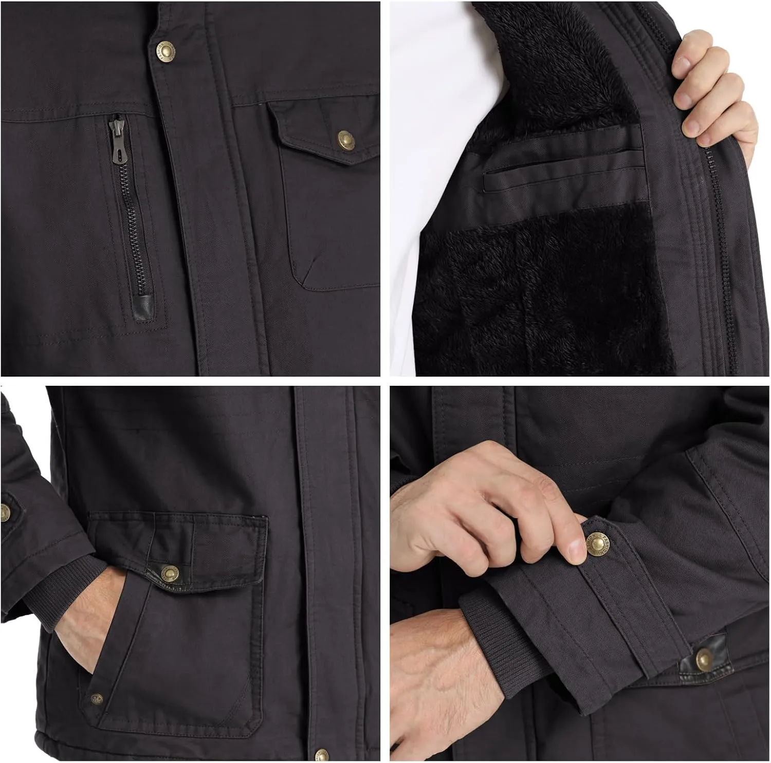 CHEXPEL Men's Thick Winter Jackets with Hood, Fleece Lining, Cotton Military Work Jackets with Cargo Pockets, Outwear