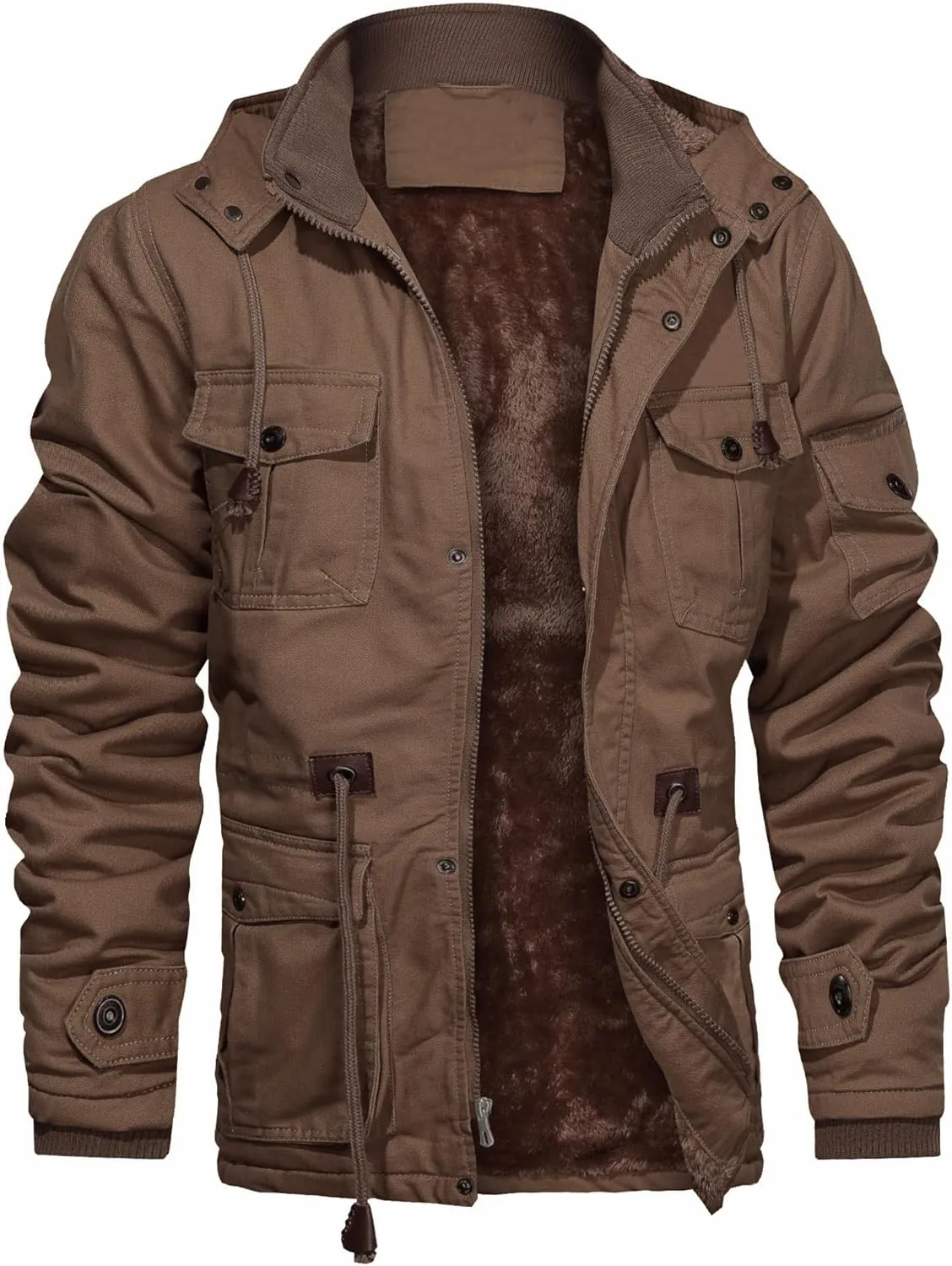 CHEXPEL Men's Thick Winter Jackets with Hood, Fleece Lining, Cotton Military Work Jackets with Cargo Pockets, Outwear