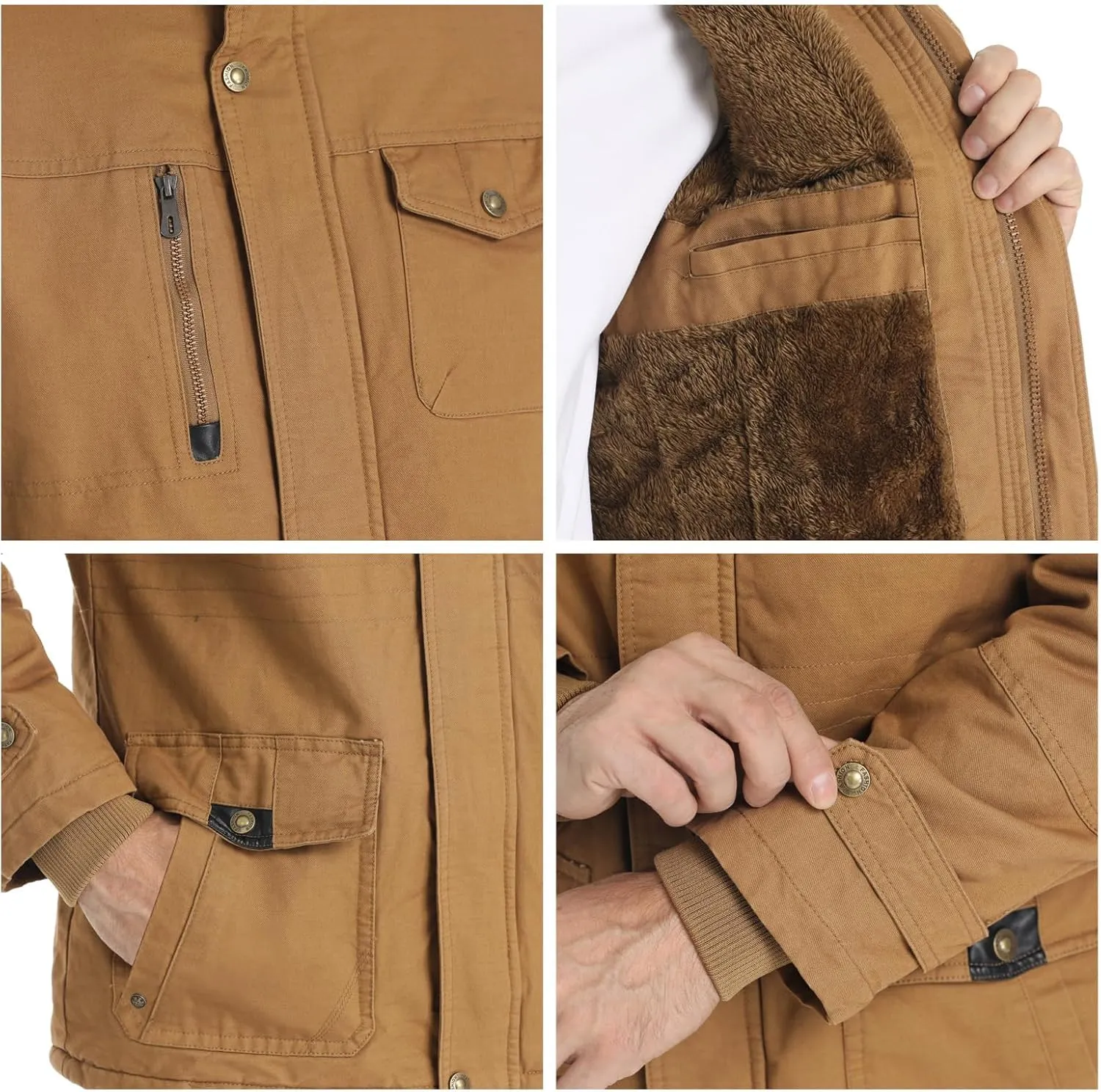 CHEXPEL Men's Thick Winter Jackets with Hood, Fleece Lining, Cotton Military Work Jackets with Cargo Pockets, Outwear