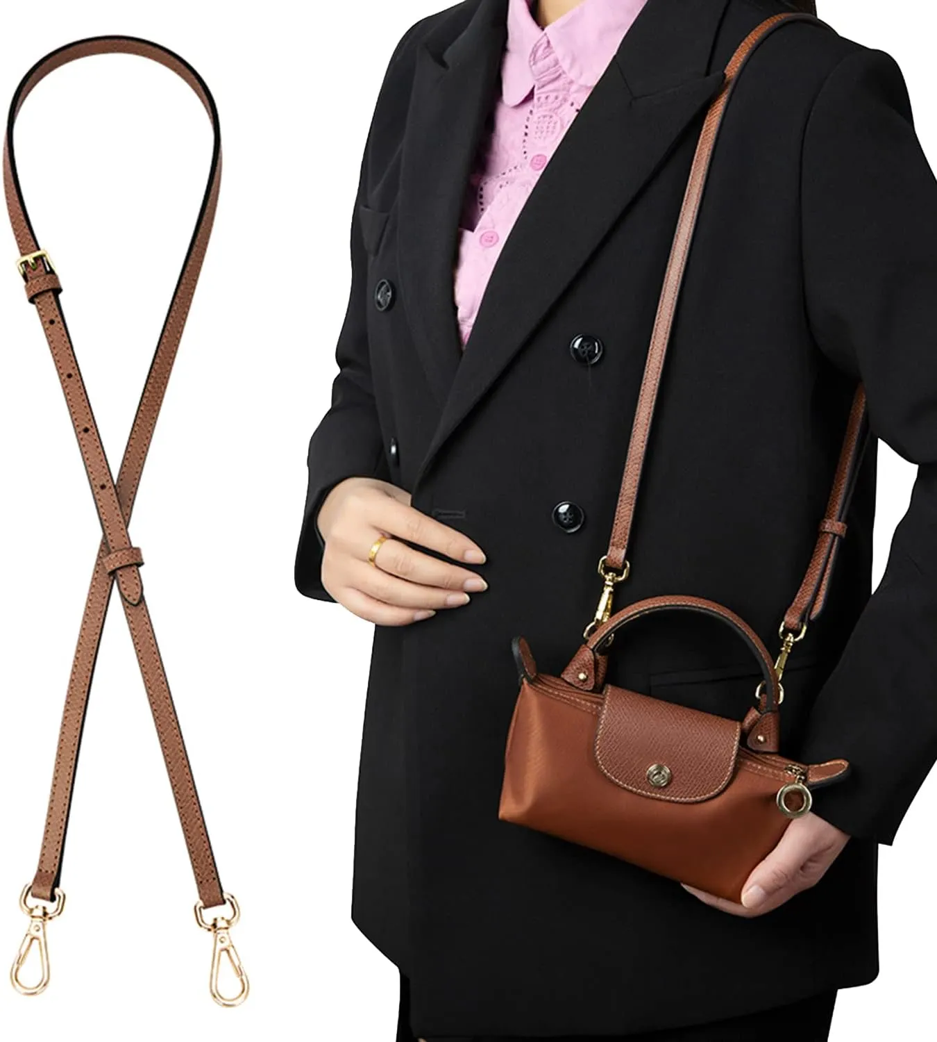 Chispee Bag Strap Set Leather Shoulder Strap Set Bag Transformation Purse Strap Extender Leather Purse Straps Replacement for Crossbody Bag (Black Gold