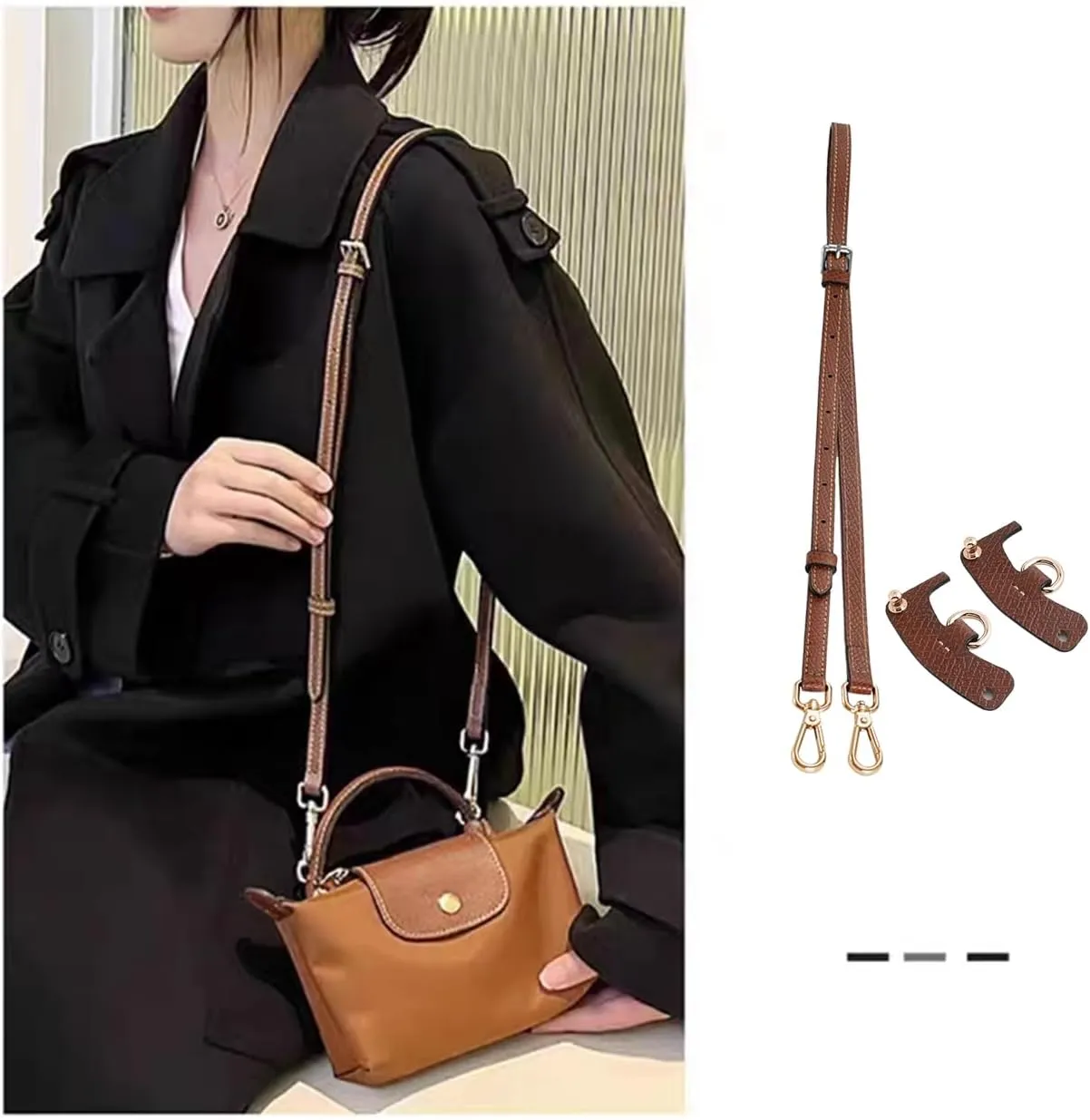 Chispee Bag Strap Set Leather Shoulder Strap Set Bag Transformation Purse Strap Extender Leather Purse Straps Replacement for Crossbody Bag (Black Gold