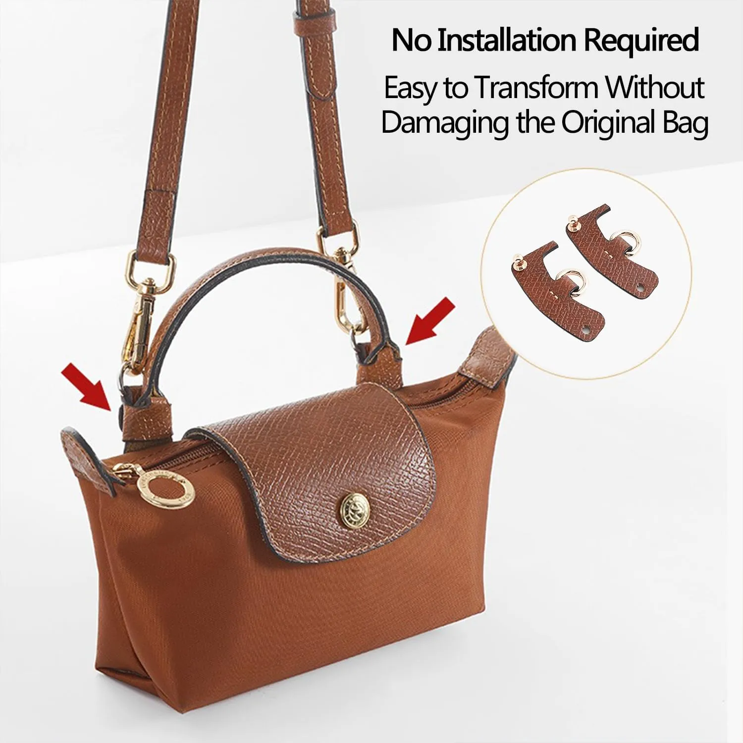 Chispee Bag Strap Set Leather Shoulder Strap Set Bag Transformation Purse Strap Extender Leather Purse Straps Replacement for Crossbody Bag (Black Gold