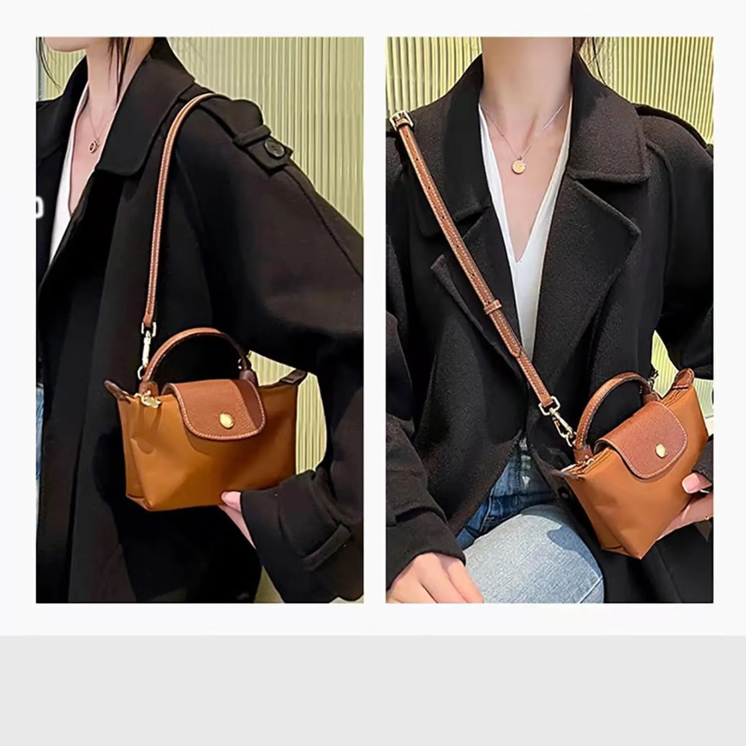 Chispee Bag Strap Set Leather Shoulder Strap Set Bag Transformation Purse Strap Extender Leather Purse Straps Replacement for Crossbody Bag (Black Gold