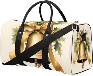 Christmas Bells Bow Travel Duffel Bag for Women Men Waterproof Foldable Overnight Weekender Bag Large Capacity Sports Gym Bag