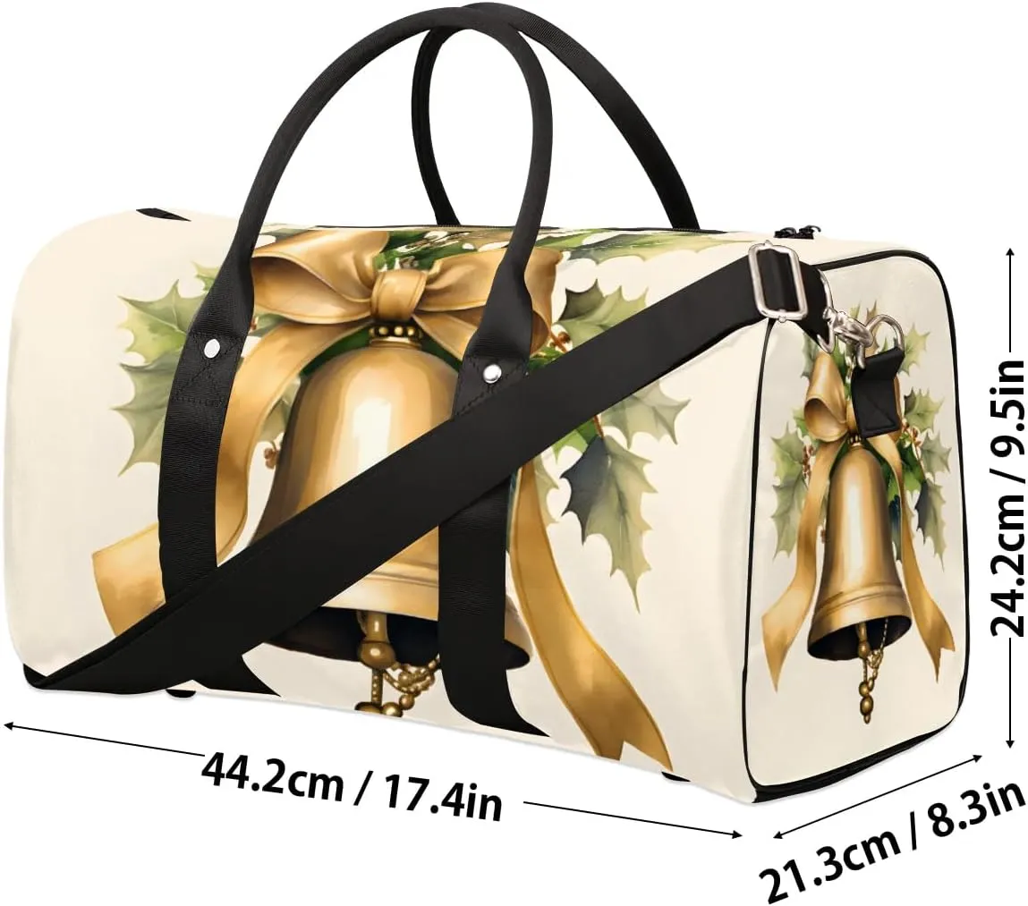 Christmas Bells Bow Travel Duffel Bag for Women Men Waterproof Foldable Overnight Weekender Bag Large Capacity Sports Gym Bag