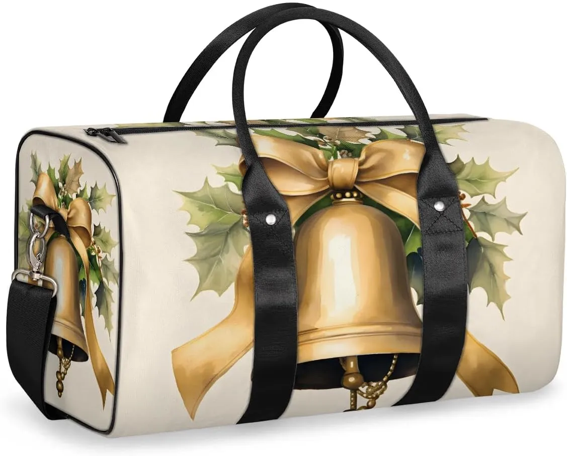 Christmas Bells Bow Travel Duffel Bag for Women Men Waterproof Foldable Overnight Weekender Bag Large Capacity Sports Gym Bag