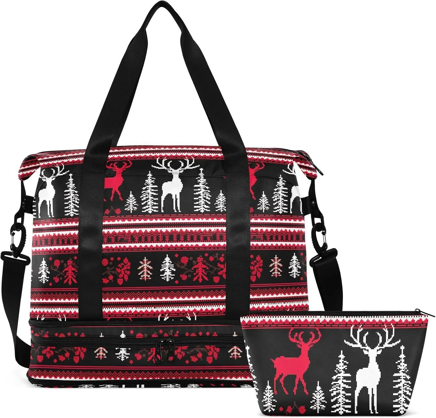 Christmas Elk Deer Gym Bag for Women & Men,Duffel Bag with Shoe Pocket,Weekender Overnight Bag with Trolley Sleeve for Travel 21215714