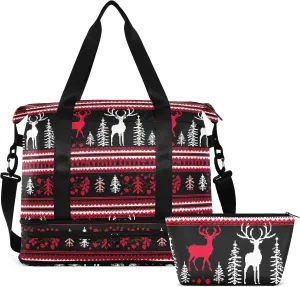 Christmas Elk Deer Gym Bag for Women & Men,Duffel Bag with Shoe Pocket,Weekender Overnight Bag with Trolley Sleeve for Travel 21215714