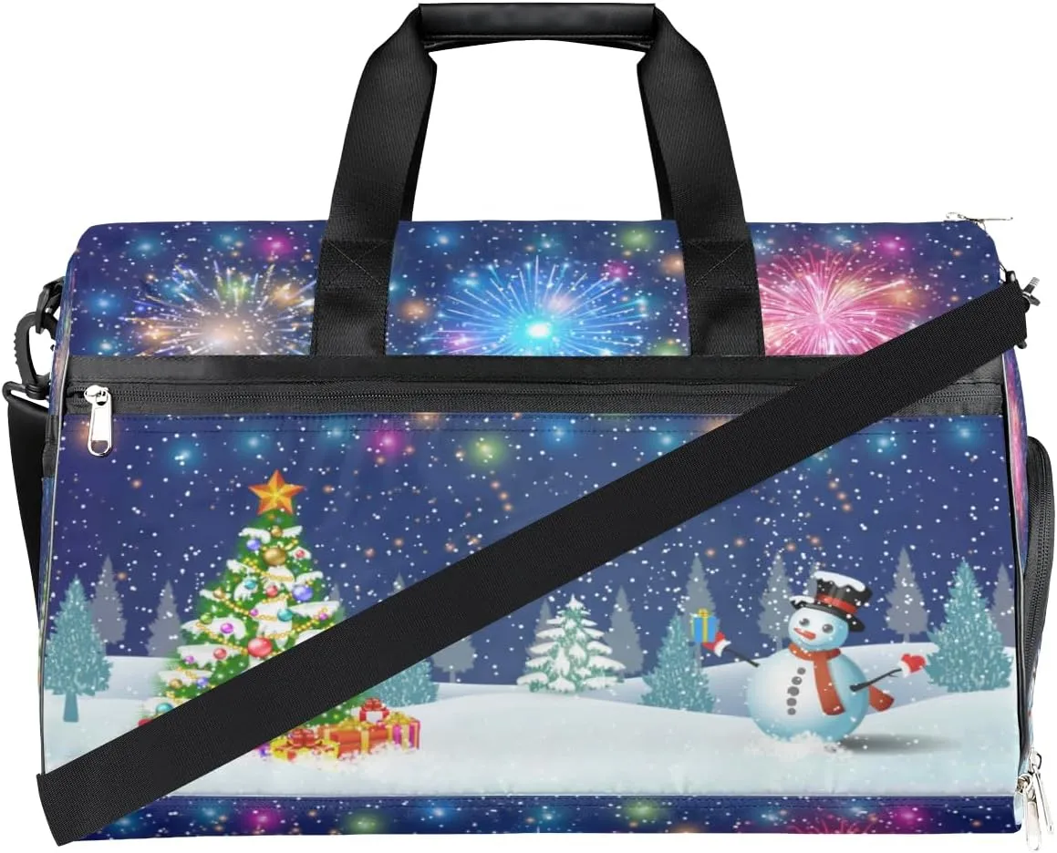 Christmas Tree Snowman Theme Sports Gym Bag for Women Men Travel Duffel Bag with Wet Pocket & Shoes Compartment Waterproof Weekender Overnight Tote Carry on Bag Lightweight