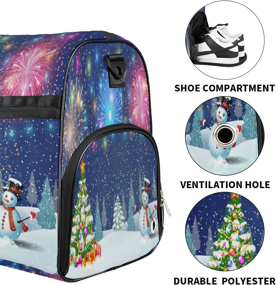 Christmas Tree Snowman Theme Sports Gym Bag for Women Men Travel Duffel Bag with Wet Pocket & Shoes Compartment Waterproof Weekender Overnight Tote Carry on Bag Lightweight