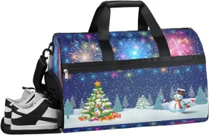 Christmas Tree Snowman Theme Sports Gym Bag for Women Men Travel Duffel Bag with Wet Pocket & Shoes Compartment Waterproof Weekender Overnight Tote Carry on Bag Lightweight
