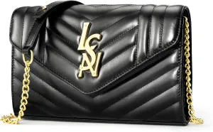 Chrysansmile Black Clutch Purses for Women Genuine Leather Crossbody Bags Fashion Quilted Womens Handbags with Chain