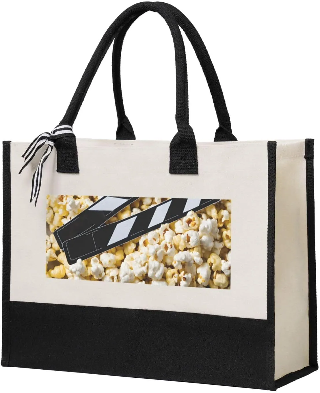 (Cinema Movie Clapboard And Popcorn) Canvas Tote Bag Beach Travel Shoulder Bag Shoulder Tote Gifts