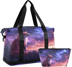 Cinematic Fox Galaxy Sky Travel Duffel Bag Waterproof Gym Sport Tote Bag Carry On Weekender Bag with Compartment