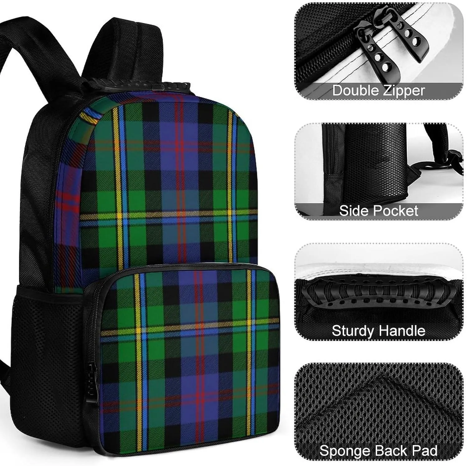 Clan Malcolm Tartan Large Capacity Fully Printed Backpack Unisex 16 Inches