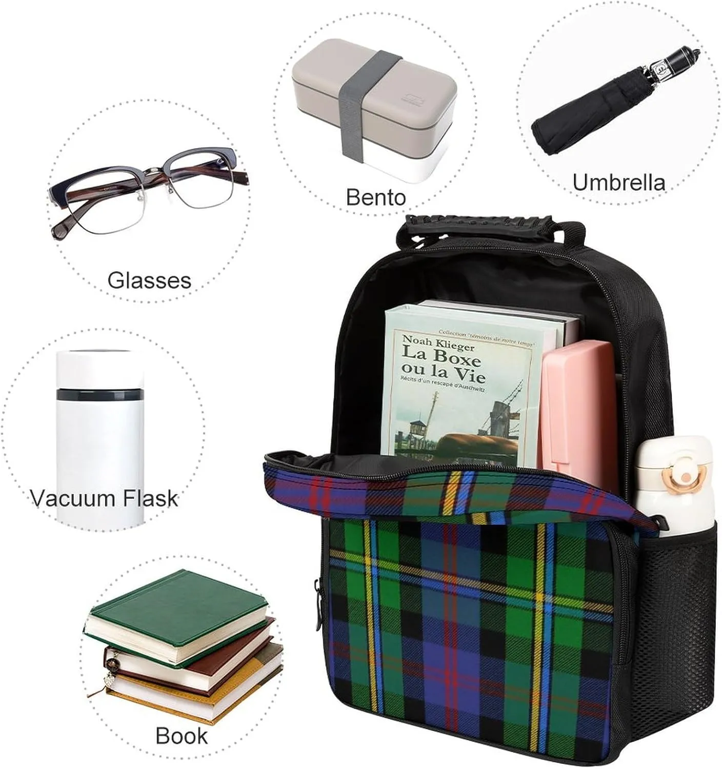 Clan Malcolm Tartan Large Capacity Fully Printed Backpack Unisex 16 Inches