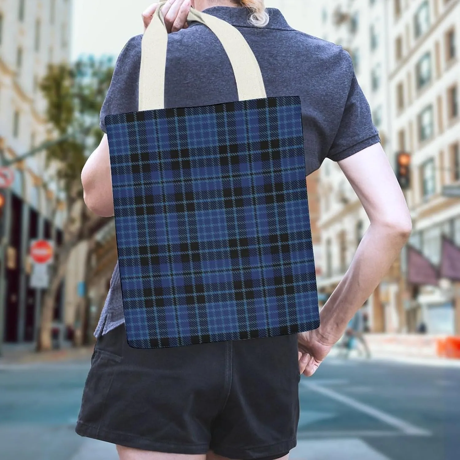 Clergy Blue Black White Large Capacity Canvas Tote Bag with Pockets Inside Unisex