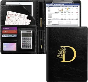 Clipboard Folder Padfolio Portfolio, Letter Leather Storage Clipboard for Cover for Legal Pad Holder 12.7x9.6 Inch Writing Pad, Ideal for Interviews,Resumes,and Conference Documents (Black-D)