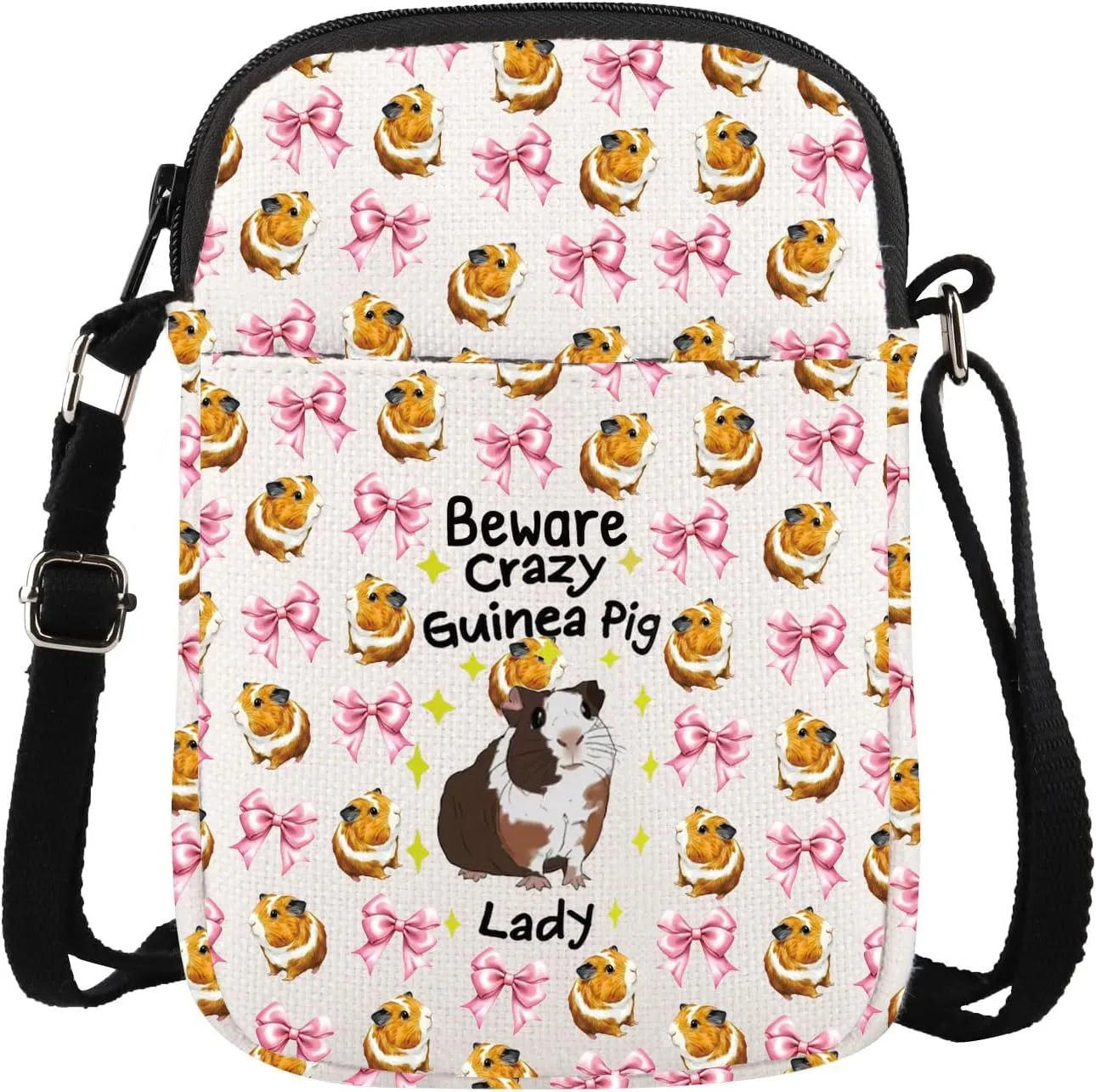 CMNIM Guinea Pig Crossbody Bag Guinea Pig Lovers Gift Beware Crazy Guinea Pigs Lady Gifts Funny Hamster Print Crossbody Purse