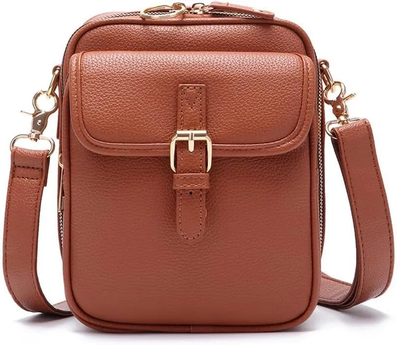Collaboraten1 Crossbody Leather Bag, Large Capacity With 10 Card Slots, Casual Single-Shoulder Bag (Light Brown)