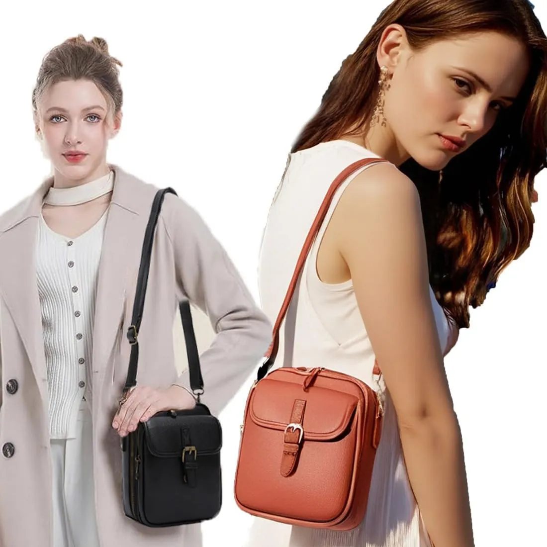 Collaboraten1 Crossbody Leather Bag, Large Capacity With 10 Card Slots, Casual Single-Shoulder Bag (Light Brown)