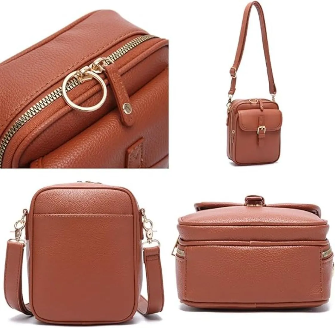 Collaboraten1 Crossbody Leather Bag, Large Capacity With 10 Card Slots, Casual Single-Shoulder Bag (Light Brown)