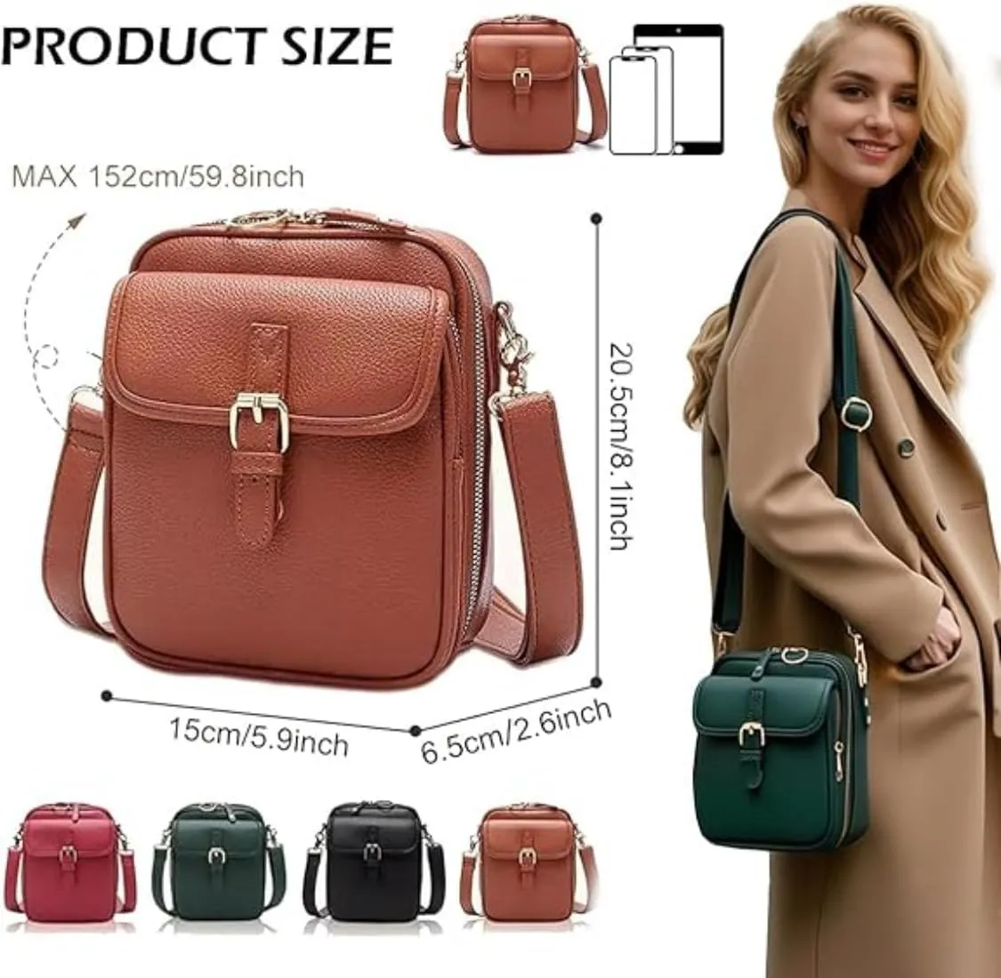 Collaboraten1 Crossbody Leather Bag, Large Capacity With 10 Card Slots, Casual Single-Shoulder Bag (Light Brown)