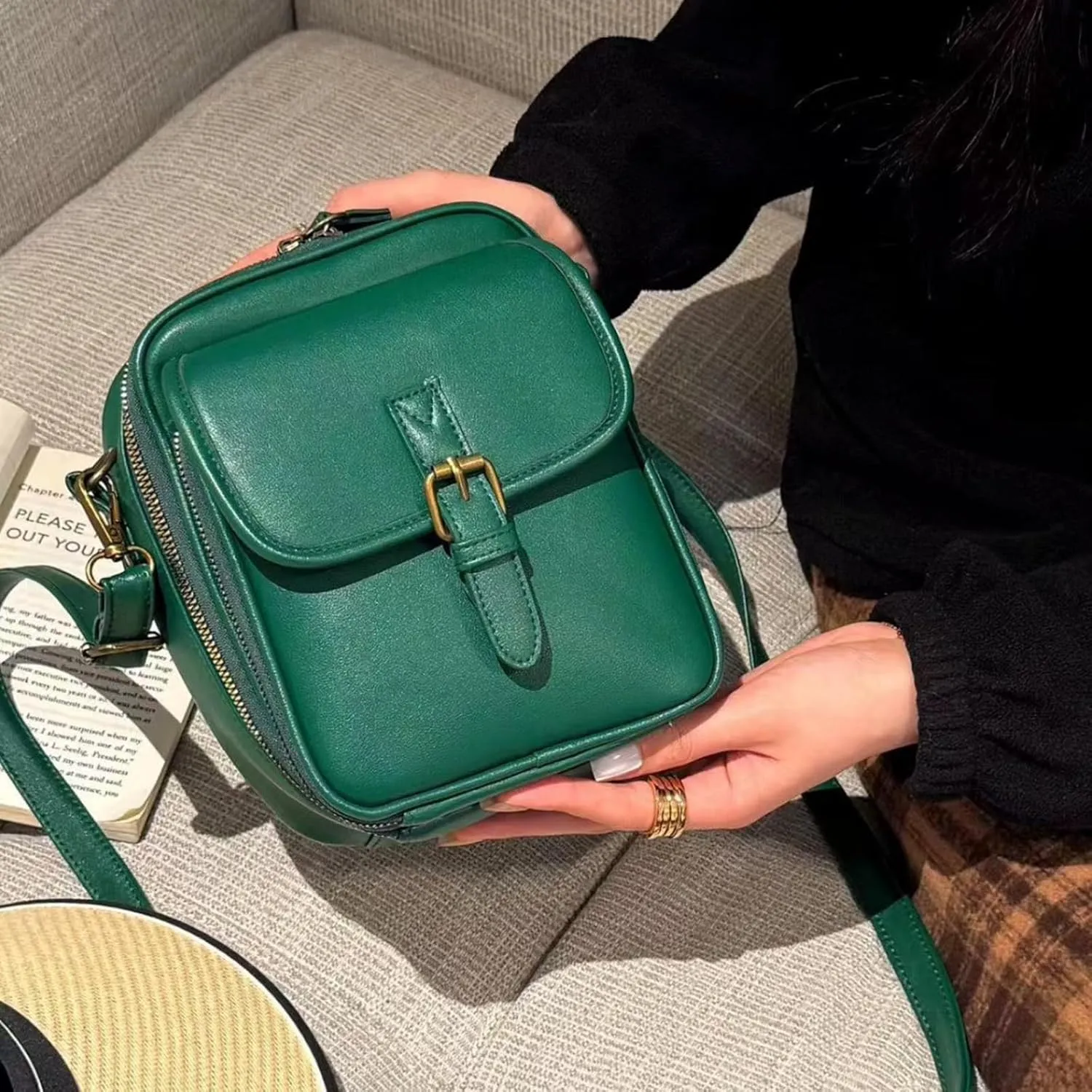 Collaboraten1 Crossbody Leather Bag, Urvashi Crossbody Leather Bag, Retro Double-Layer Large Capacity Bags
