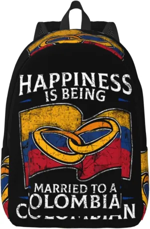Colombia Marriage Colombian Married Flag Culture Canvas Backpacks Laptop Backpack Multipurpose Double Shoulder Bag for Men Women Gifts Medium