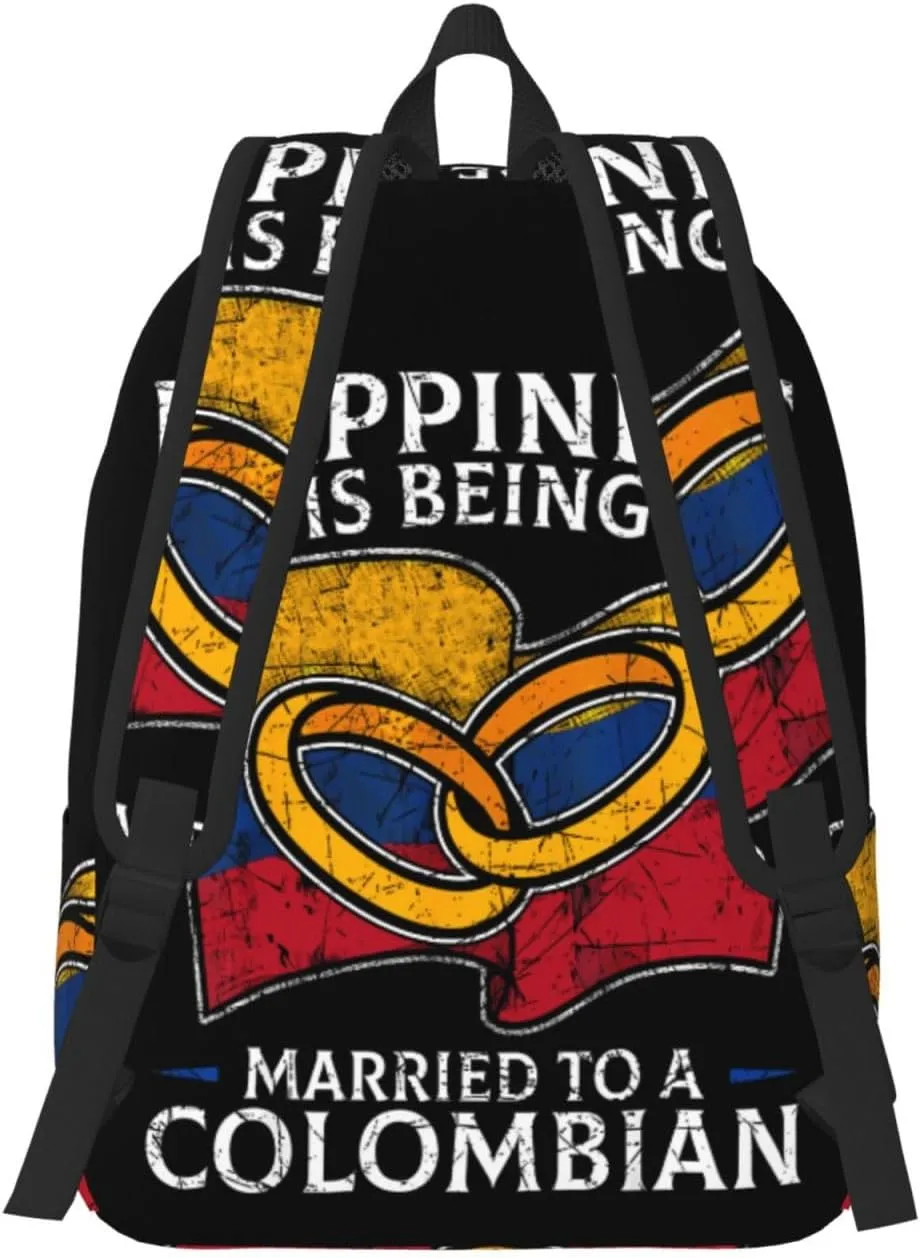 Colombia Marriage Colombian Married Flag Culture Canvas Backpacks Laptop Backpack Multipurpose Double Shoulder Bag for Men Women Gifts Medium