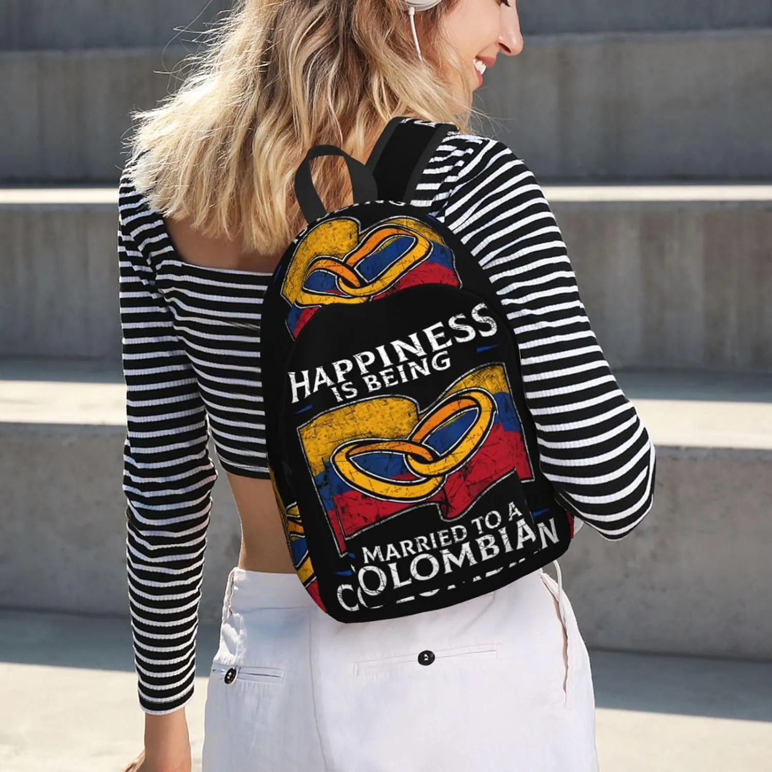 Colombia Marriage Colombian Married Flag Culture Canvas Backpacks Laptop Backpack Multipurpose Double Shoulder Bag for Men Women Gifts Medium