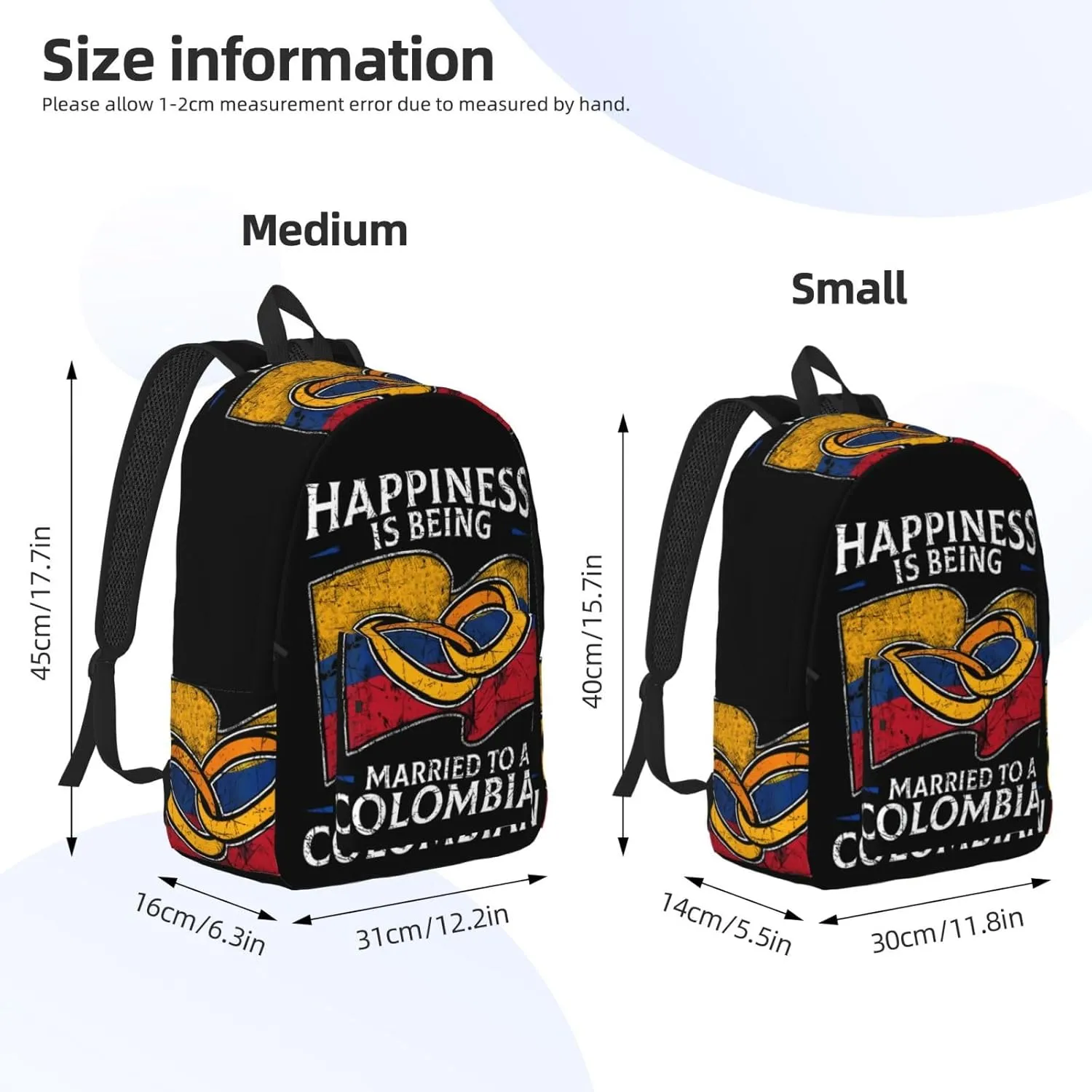 Colombia Marriage Colombian Married Flag Culture Canvas Backpacks Laptop Backpack Multipurpose Double Shoulder Bag for Men Women Gifts Medium