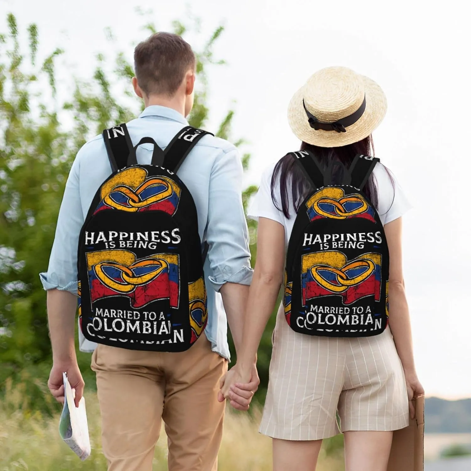 Colombia Marriage Colombian Married Flag Culture Canvas Backpacks Laptop Backpack Multipurpose Double Shoulder Bag for Men Women Gifts Medium