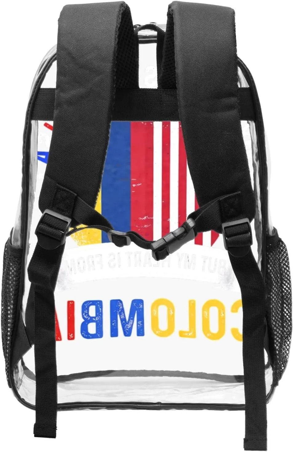 Colombian American Patriot Heart is from Colombia Flag 16 Inch Clear PVC Backpacks Transparent Backpack Multipurpose Double Shoulder Bag for Men Women Gifts