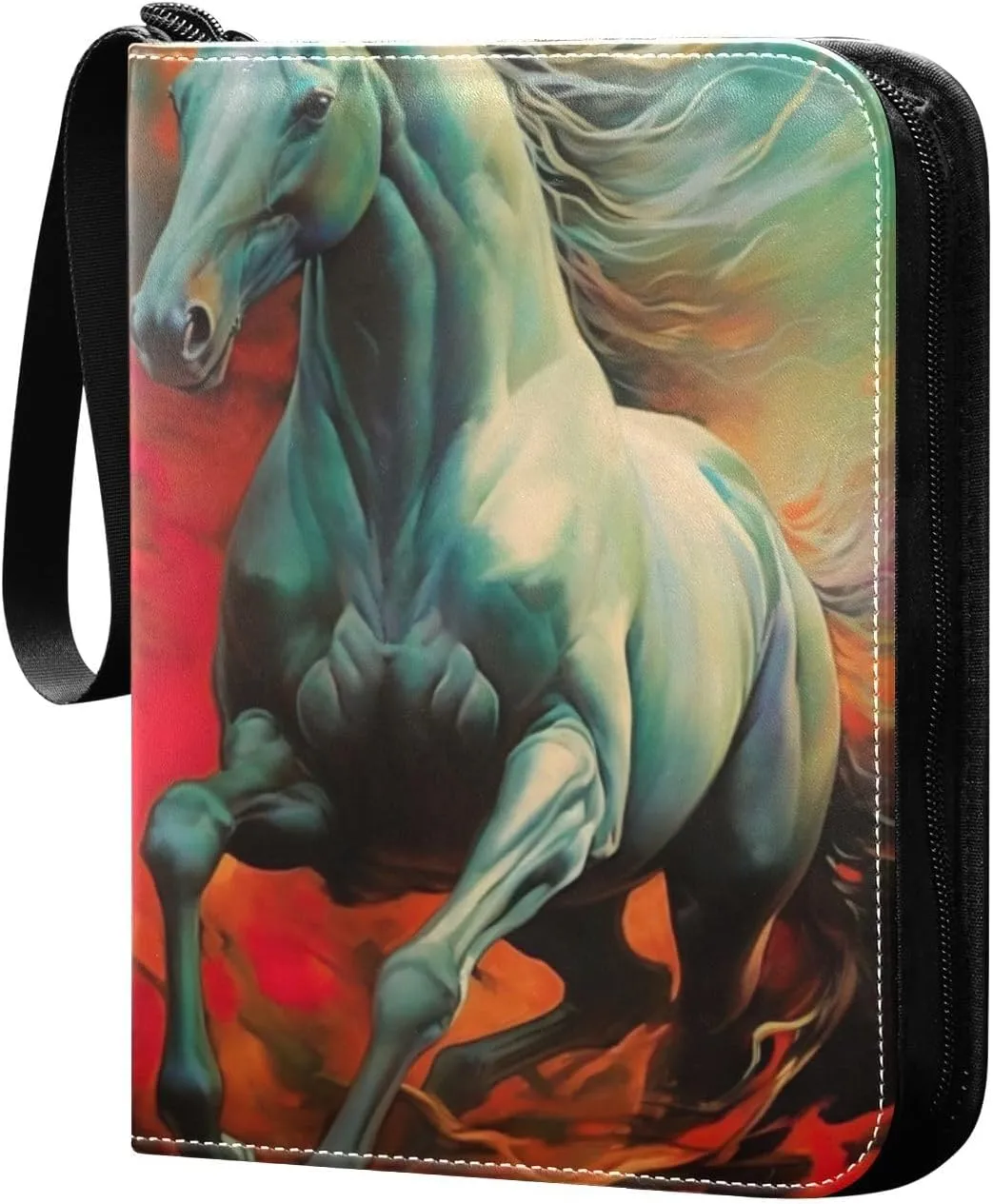 Color Horse Painting Card Binder, 400 Pockets Card Holder with 50 Sleeves, Sturdy Card Holder Folders for Game Cards & Sports Cards