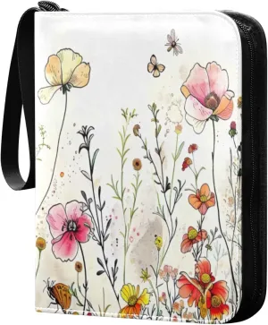Colorful Botanical Card Binder 4-Pocket, 400 Pockets Trading Cards Holder Games Card Albums Storage Organizer Case for Football, Baseball Cards