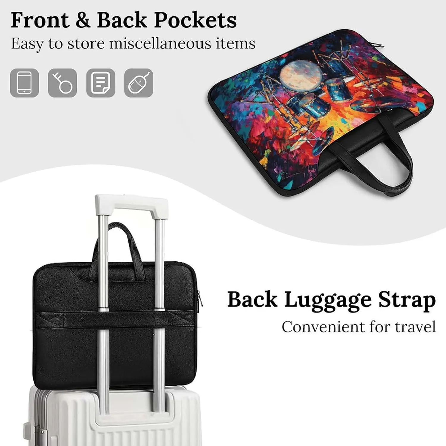 Colorful Drum Musical Instruments Leather Bag Laptop Case Slim Water Resistant Computer Bags with Handle Briefcase for Work