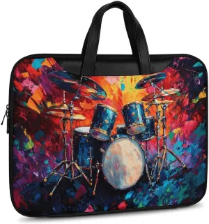 Colorful Drum Musical Instruments Leather Bag Laptop Case Slim Water Resistant Computer Bags with Handle Briefcase for Work