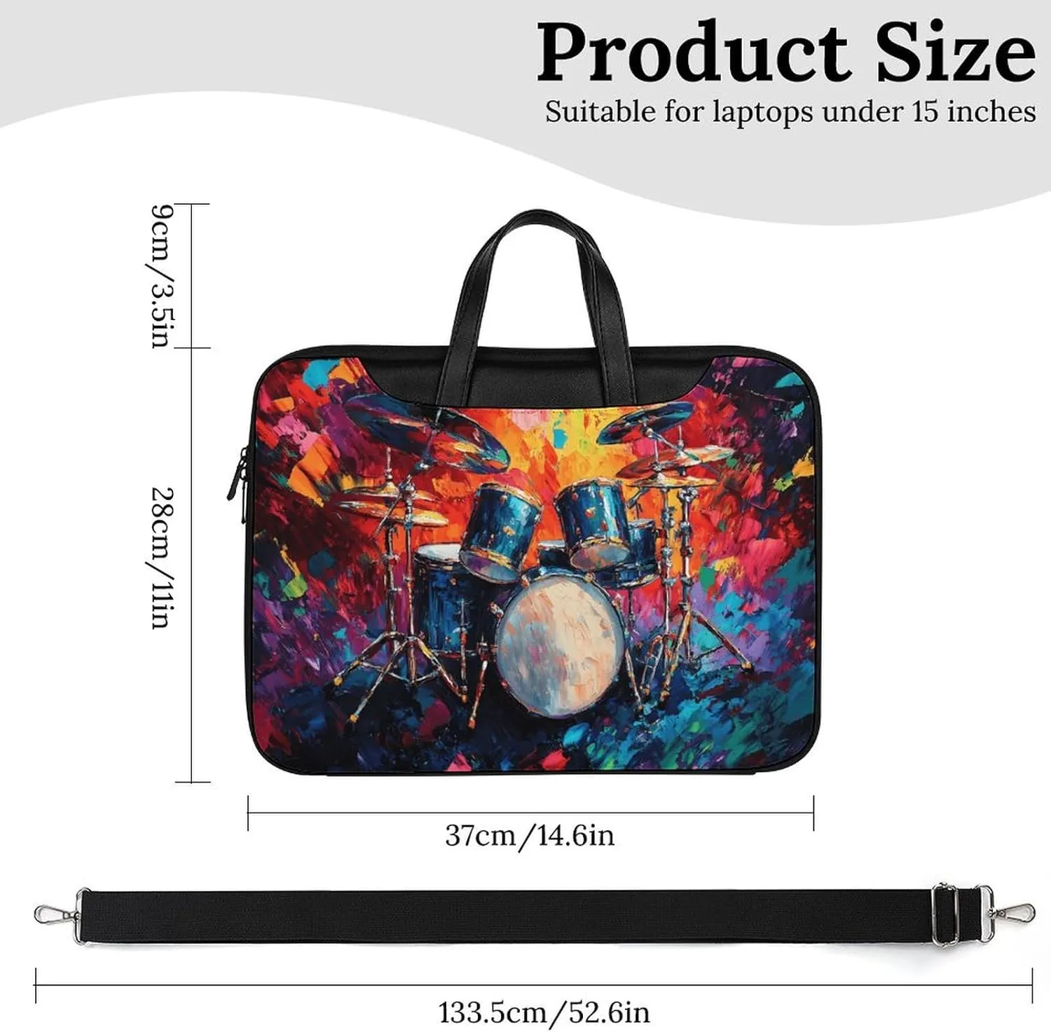 Colorful Drum Musical Instruments Leather Bag Laptop Case Slim Water Resistant Computer Bags with Handle Briefcase for Work
